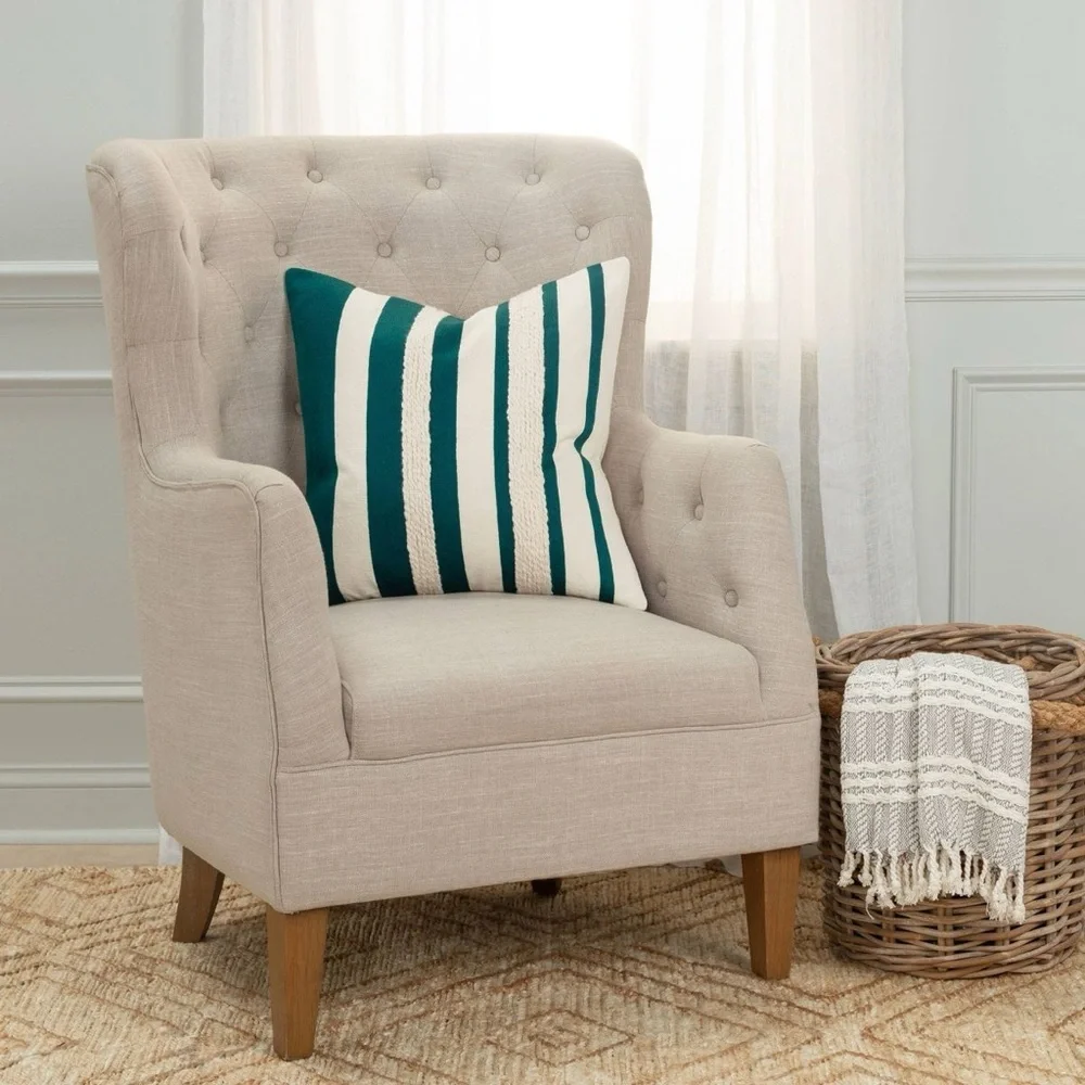 Rizzy Home Oversized Teal Striped Throw Pillow Cover Cotton Coastal Accent 20x20
